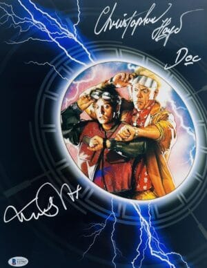 MICHAEL J FOX CHRISTOPHER LLOYD SIGNED 11X14 PHOTO BACK TO THE FUTURE BAS 567