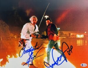 MICHAEL J FOX CHRISTOPHER LLOYD SIGNED 11X14 PHOTO BACK TO THE FUTURE BAS 550