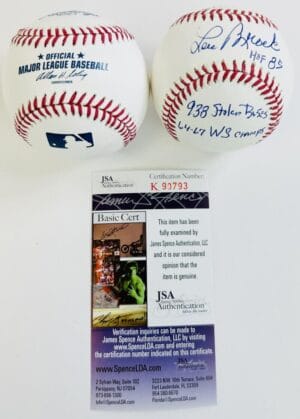 LOU BROCK SIGNED 4 INSCRIPTION OMLB BASEBALL ST LOUIS CARDINALS AUTOGRAPH JSA J3