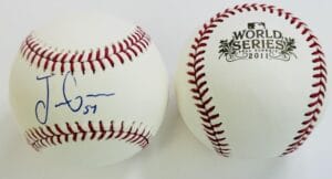 JAIME GARCIA  SIGNED 2011 WORLD SERIES LOGO BASEBALL CARDINALS AUTOGRAPH COA J5
