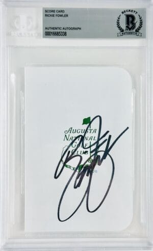 RICKIE FOWLER SIGNED AUGUSTA MASTERS SCORECARD BECKETT SLABBED GOLF BAS J338