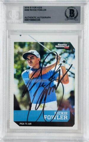 RICKIE FOWLER SIGNED 2016 SI FOR KIDS ROOKIE CARD BECKETT SLABBED GOLF BAS 335