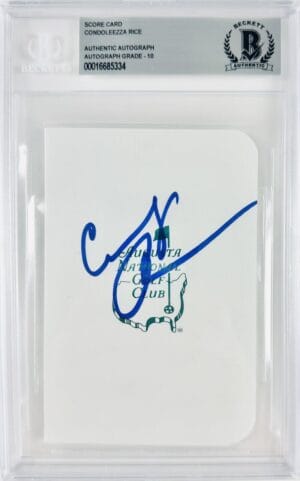CONDOLEEZA RICE SIGNED AUGUSTA MASTERS SCORECARD BECKETT SLABBED GOLF GRADE 10 J