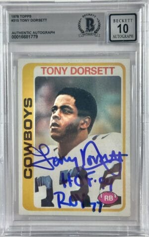 TONY DORSETT SIGNED 1978 TOPPS RC ROOKIE DALLAS COWBOYS BECKET SLABBED BAS 10 79