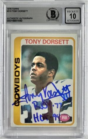 TONY DORSETT SIGNED 1978 TOPPS RC ROOKIE DALLAS COWBOYS BECKET SLABBED BAS 10 50
