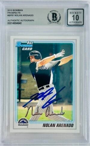 NOLAN ARENADO SIGNED 2010 BOWMAN PROSPECTS ROOKIE RC CARD CARDINALS BAS SLAB 10