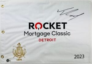 TOM KIM SIGNED 2023 ROCKET MORTGAGE CLASSIC SIGNED GOLF FLAG AUTOGRAPH BAS K63
