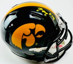 CADE MCNAMARA SIGNED IOWA HAWKEYES MINI FOOTBALL HELMET AUTOGRAPH BAS J68