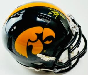 CADE MCNAMARA SIGNED IOWA HAWKEYES MINI FOOTBALL HELMET AUTOGRAPH BAS K66