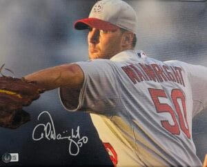 ADAM WAINWRIGHT SIGNED 11X14 STRETCHED CANVAS ST. LOUIS CARDINALS AUTOGRAPH BAS2