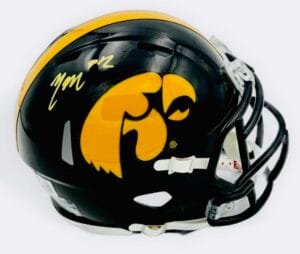 CADE MCNAMARA SIGNED IOWA HAWKEYES MINI FOOTBALL HELMET AUTOGRAPH BAS K67