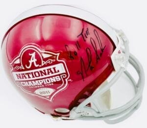 NICK SABAN SIGNED ALABAMA CRIMSON TIDE 2011 CHAMPIONSHIP MINI HELMET BAS J49