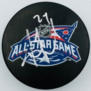 JUSTIN FAULK SIGNED 2015 ALL STAR GAME PUCK CAROLINA HURRICANES BLUES COA J7