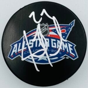 JUSTIN FAULK SIGNED 2015 ALL STAR GAME PUCK CAROLINA HURRICANES BLUES COA K1