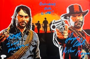 ARTHUR MORGAN JOHN MARSTON SIGNED RED DEAD REDEMPTION METALLIC PHOTO JSA 842