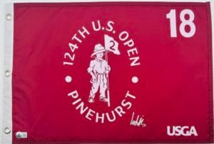 LUDVIG ABERG SIGNED 2024 U.S. OPEN GOLF PIN FLAG PINEHURST AUTOGRAPH BECKETT K44
