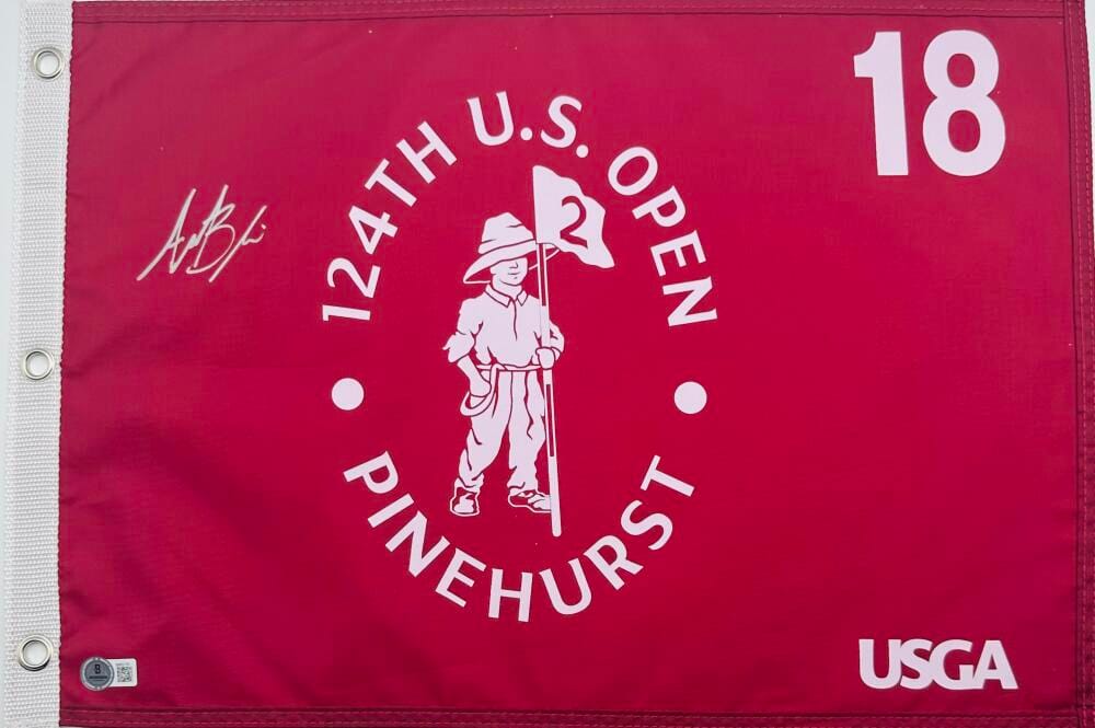 AKSHAY BHATIA SIGNED 2024 U.S. OPEN GOLF PIN FLAG PINEHURST PGA AUTOGRAPH BAS K53