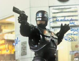 PETER WELLER SIGNED 16X20 PHOTO WITH RARE INSCRIPTION ROBOCOP AUTOGRAPH BAS 374