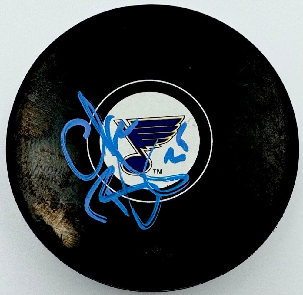 CHRIS BUTLER SIGNED ST. LOUIS BLUES HOCKEY PUCK TEAM USA FLAMES AUTOGRAPH COA K2
