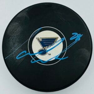 IAN COLE SIGNED ST. LOUIS BLUES HOCKEY PUCK NOTRE DAME IRISH AUTOGRAPH COA J4