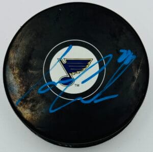 IAN COLE SIGNED ST. LOUIS BLUES HOCKEY PUCK NOTRE DAME IRISH AUTOGRAPH COA J6
