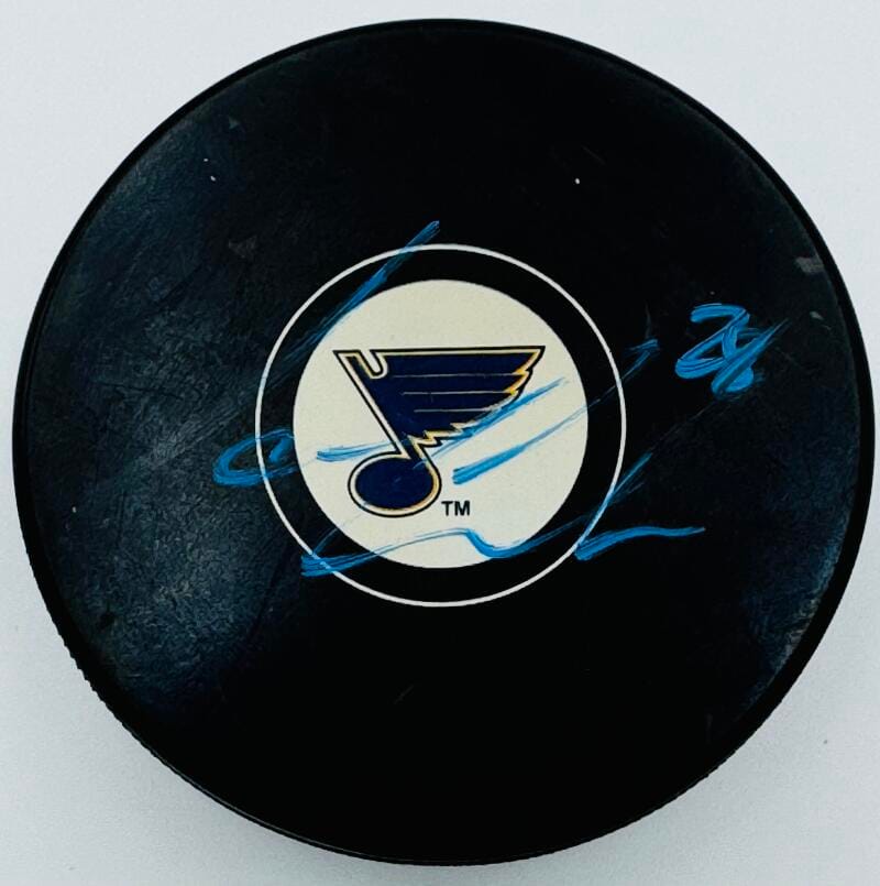 IAN COLE SIGNED ST. LOUIS BLUES HOCKEY PUCK NOTRE DAME IRISH AUTOGRAPH COA J7