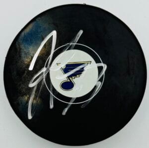 JORDAN LEOPOLD SIGNED ST. LOUIS BLUES HOCKEY PUCK MINNESOTA WILD AUTOGRAPH J2