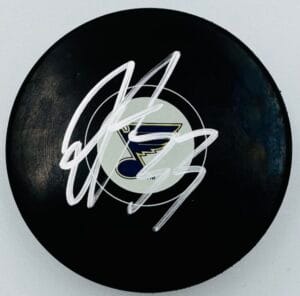 JORDAN LEOPOLD SIGNED ST. LOUIS BLUES HOCKEY PUCK MINNESOTA WILD AUTOGRAPH J3