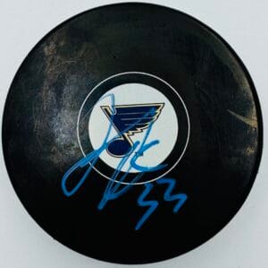 JORDAN LEOPOLD SIGNED ST. LOUIS BLUES HOCKEY PUCK MINNESOTA WILD AUTOGRAPH K1