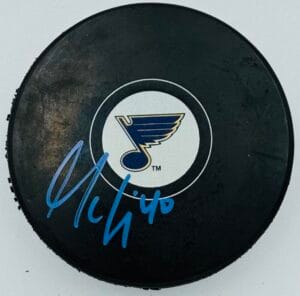 MAXIM LAPIERRE SIGNED ST. LOUIS BLUES HOCKEY PUCK TEAM CANADA AUTOGRAPH COA K2
