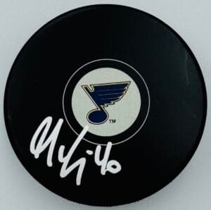 MAXIM LAPIERRE SIGNED ST. LOUIS BLUES HOCKEY PUCK TEAM CANADA AUTOGRAPH COA J1