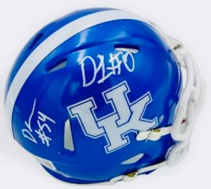 DEONE WALKER D'ERYK JOHNSON SIGNED KENTUCKY WILDCATS MINI FOOTBALL HELMET BAS J40