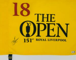 BRIAN HARMAN SIGNED 2023 BRITISH OPEN GOLF PIN FLAG ROYAL LIVERPOOL BECKETT J90