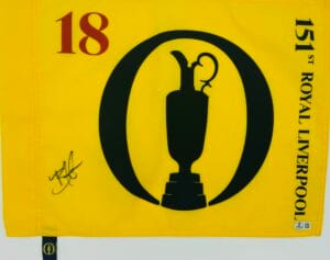 BRIAN HARMAN SIGNED 2023 BRITISH OPEN GOLF PIN FLAG ROYAL LIVERPOOL BECKETT J89