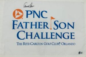 ARNOLD PALMER SIGNED PNC FATHER SON CHALLENGE GOLF PIN FLAG AUTOGRAPH BAS J57