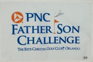 ARNOLD PALMER SIGNED PNC FATHER SON CHALLENGE GOLF PIN FLAG AUTOGRAPH BAS J55