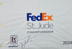 SAHITH THEEGALA SIGNED 2024 FEDEX ST. JUDE CHAMPIONSHIP GOLF PIN FLAG BAS K76