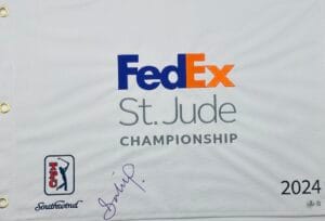 SAHITH THEEGALA SIGNED 2024 FEDEX ST. JUDE CHAMPIONSHIP GOLF PIN FLAG BAS K75