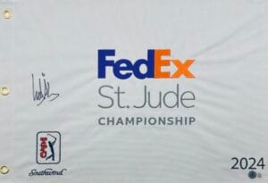 LUDVIG ABERG SIGNED 2024 FEDEX ST JUDE CHAMPIONSHIP GOLF PIN FLAG BECKETT K723