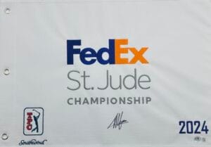 COLLIN MORIKAWA SIGNED 2024 FEDEX ST JUDE CHAMPIONSHIP GOLF PIN FLAG BAS J52