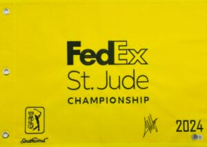 COLLIN MORIKAWA SIGNED 2024 FEDEX ST JUDE CHAMPIONSHIP GOLF PIN FLAG BAS J50