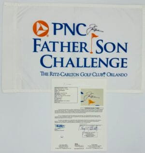 JACK NICKLAUS SIGNED FATHER SON CHALLENGE GOLF PIN FLAG AUTOGRAPH BECKETT J869