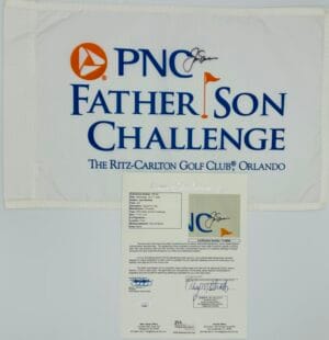JACK NICKLAUS SIGNED FATHER SON CHALLENGE GOLF PIN FLAG AUTOGRAPH BECKETT J866