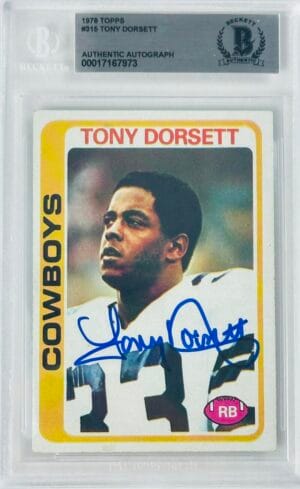 TONY DORSETT SIGNED 1978 TOPPS RC ROOKIE DALLAS COWBOYS BECKET SLABBED BAS 973