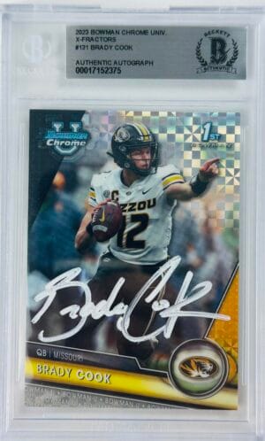 BRADY COOK SIGNED MISSOURI TIGERS SIGNED BOWMAN CHROME X-FRACTOR ROOKIE BAS 375