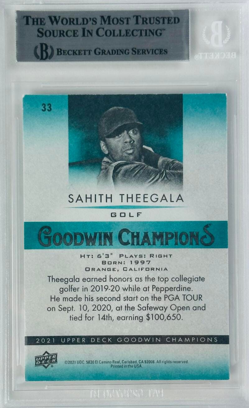 Sahith Theegala Signed 2023 Upper Deck Goodwin Champions Rookie Rc Card Bas 984 - Image 2