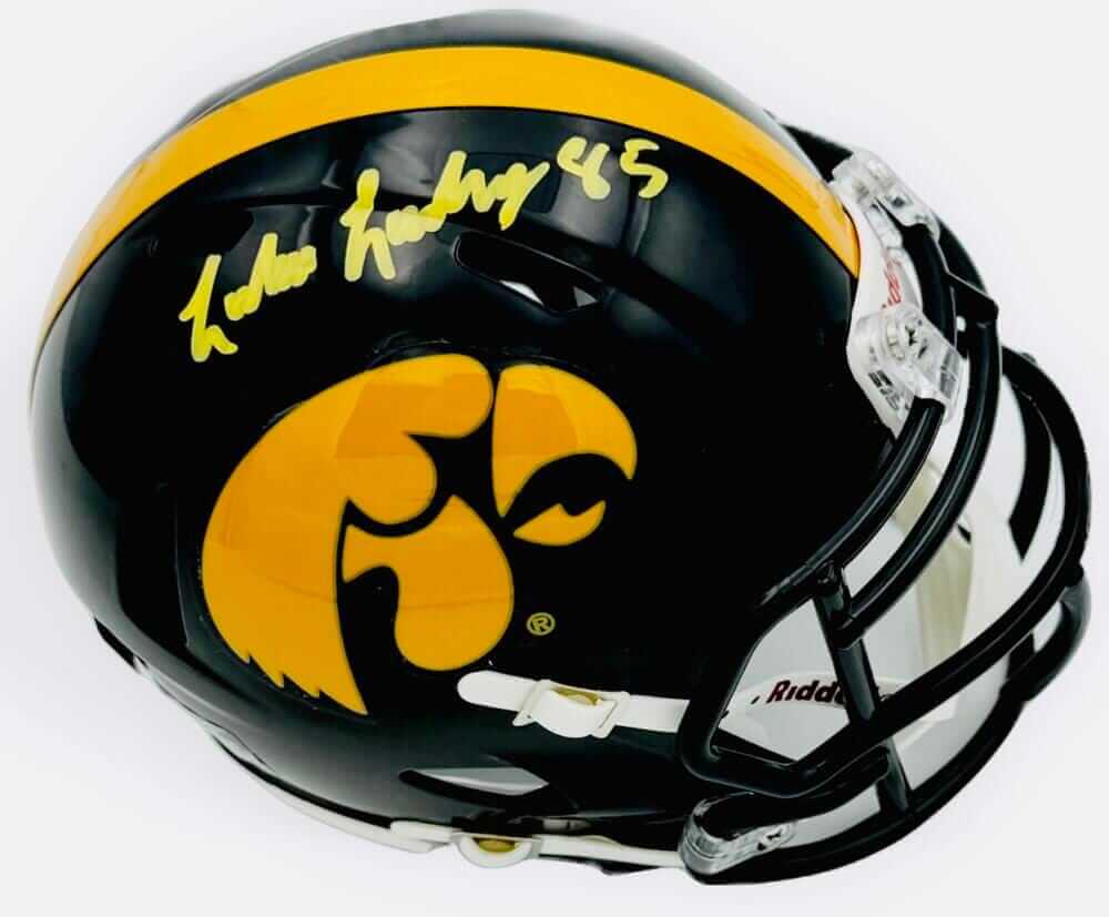LUKE LACHEY SIGNED IOWA HAWKEYES FOOTBALL MINI SPEED HELMET AUTOGRAPH BAS K114
