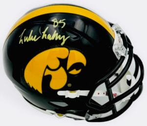LUKE LACHEY SIGNED IOWA HAWKEYES FOOTBALL MINI SPEED HELMET AUTOGRAPH BAS K111
