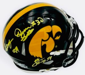 QUINN SCHULTE NICK JACKSON JAY HIGGINS SIGNED IOWA HAWKEYES MINI HELMET BAS J138