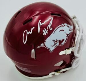 ANDREW ARMSTRONG SIGNED ARKANSAS RAZORBACKS MINI FOOTBALL HELMET AUTOGRAPH K4